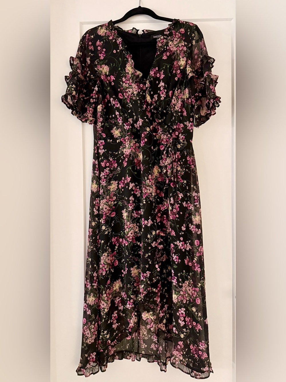 Kensie Black Floral Flowy Midi Dress Sz 10